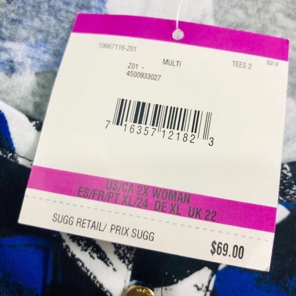 Anne Klein Brush Strokes Tie Sleeve Top 2X NEW - Picture 4 of 8